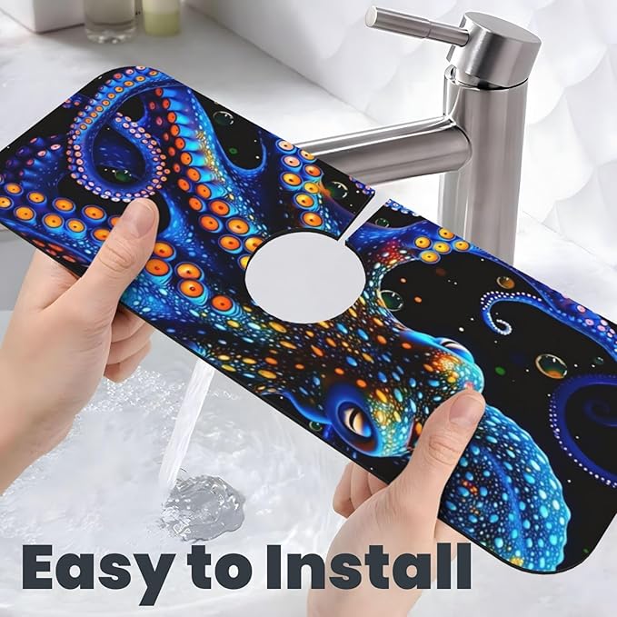 Octopus 15" X 5.5" Kitchen Sink Splash Guard, Faucet Guard Draining Mat, Faucet Suction Pad For Kitchen Bathroom