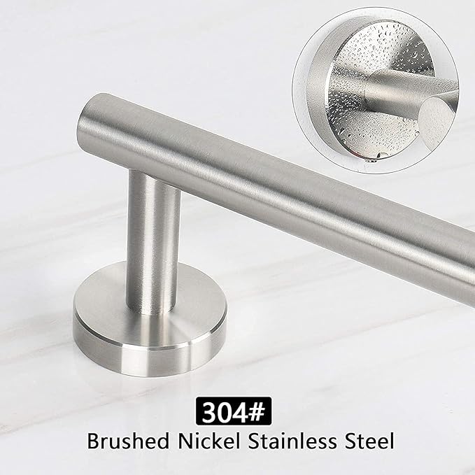 NearMoon Bath Towel Bar, Thicken Stainless Steel Shower Towel Rack Holder Wall Mounted for Bathroom, 26-lnch Overall Length-24-lnch Usable Hanging Space (1 Pack, Brushed Nickel)