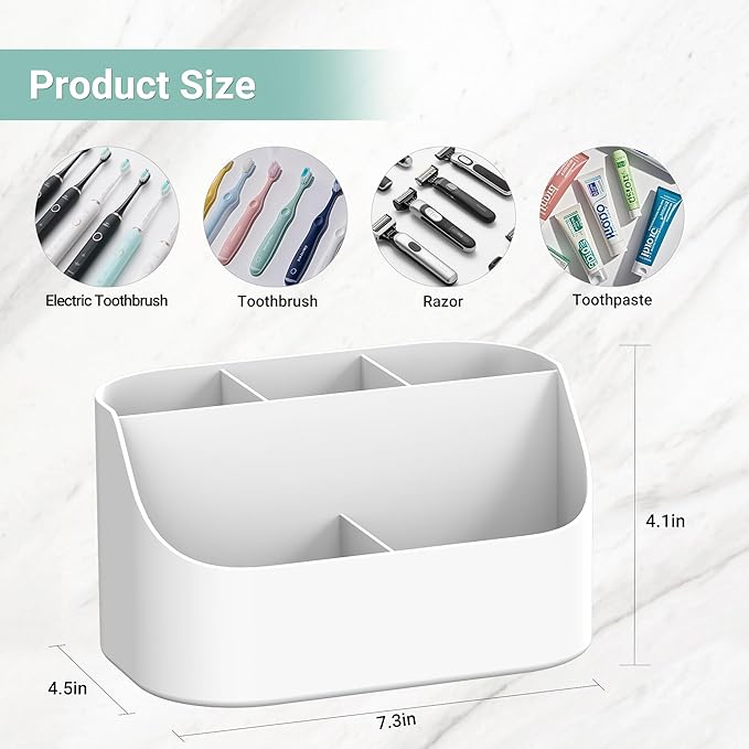 Countertop Toothbrush Holders for Bathrooms, Plastic Toothpaste and Electric Tooth Brush Holder Storage Caddy Stand for Shower, 5 Slots Cute Kids Bathroom Counter Organizer for Vanity, White