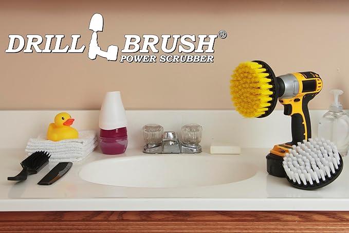 Hard Water Stain Remover - Grout Cleaner - Calcium, Mineral Deposits, Soap Scum, Rust - Drill Brush - 5-inch Spin Brush - Bathroom Accessories - Scrub - Bath Mat - Shower Door - Glass Cleaner