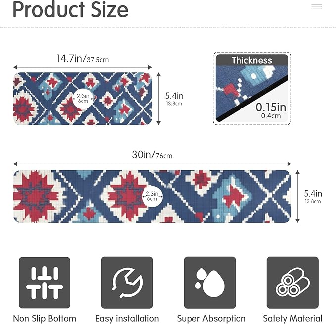 Kitchen Sink Splash Guard 2 PCS 14.7 Inch Sink Faucet Mat Splash Guard for Bathroom Countertop Water Absorbent Foldable Cuttable Soft Washable Vintage Blue Floral Patriotic