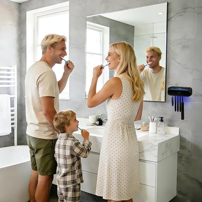 iHave Toothbrush Sanitizer Holder with 360° Disinfection, Mold & Odor Removal | Auto-Cycle UVC, 100M Ions & Fan Drying | Wall Mounted 5-Slot Toothbrush Holders for Bathrooms,Toothbrushes & Razor