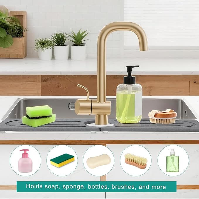 23.6”Drying Stone Faucet Mat for Kitchen Sink-Diatomite Quick Dry Kitchen Sink Splash Guard, Water Absorbent Diatomite Stone Tray,Durable Protector for Bathroom Counter (Grey, 23.6" X 3.9")
