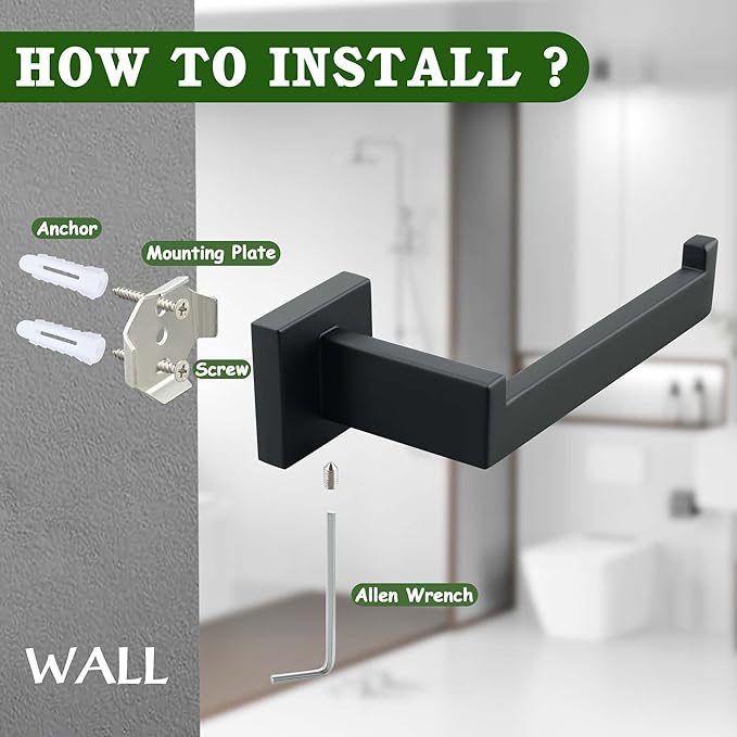 Alise Toilet Paper Holder,Bathroom Tissue Holder Wall Mount Toilet Paper Roll Holder Storage Dispenser,Square SUS304 Stainless Steel Paper Rack,Matte Black