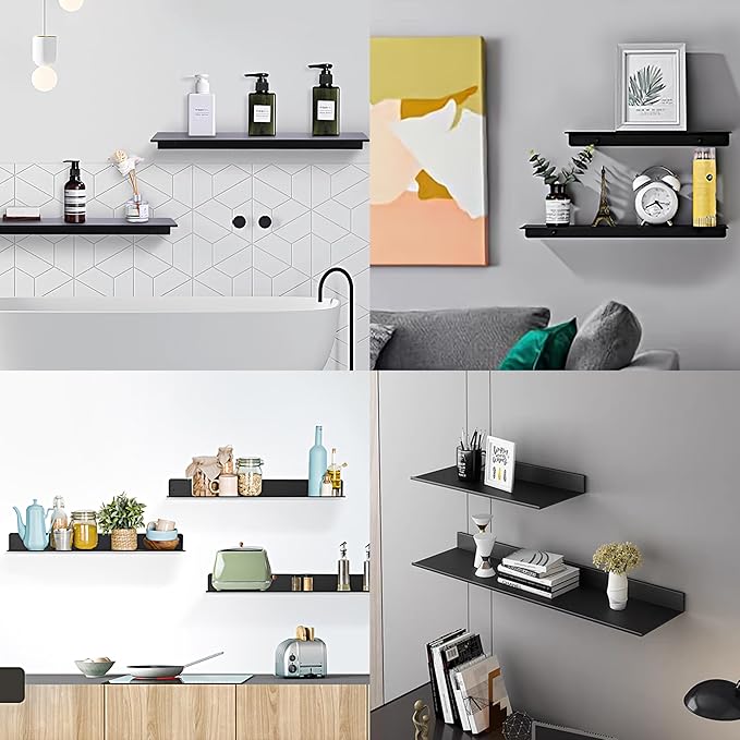 Adhesive Shower Caddy 2 Pack, Metal Shower Shelves for Inside Shower 30cm, Black Bathroom Shelves Wall Mounted, No Drilling Bathroom Organizer