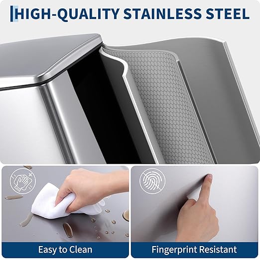 Garvee Small Bathroom Trash Can with Lid, 10 Liter / 2.6 Gallon Stainless Steel Garbage Can with Removable Inner Bucket & Step Pedal, Slim Metal Trash Bin for Toilet, Bedroom, Kitchen, Office, Silver