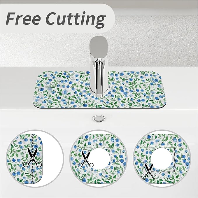 Kitchen Sink Splash Guard，Watercolor blueberries Faucet Mat Sink Gadgets-Super Absorbent Fast Drying Mat Drip Catcher for Kitchen, Bathroom,Sink Mat, Dish Drying Mat, Bathroom(15" X 5.5" )