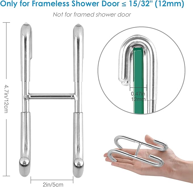 Simtive Shower Door Hooks (3-Pack), Towel Hooks for Bathroom Frameless Glass Door, Shower Squeegee Hooks, Silver