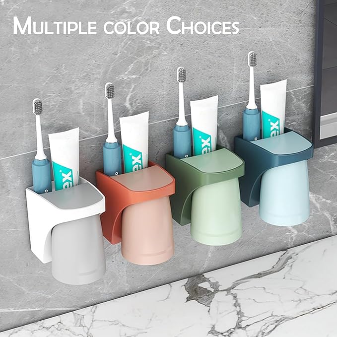 Toothbrush Holder Suction Cup Set, sgzscl Bathroom Storage Organizer Space Saving for Family Members Father Mother and Son/Daughter (Purple White)