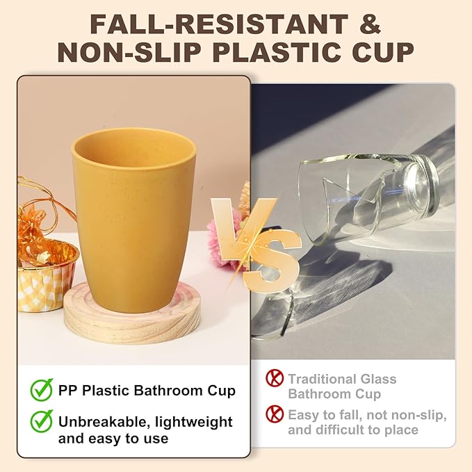 uxcell 2 Pcs Simple Toothbrush Cup, 3 x 3 x 4.1 Inch Bathroom Tumbler Reusable Plastic Cup Set for Storing Toothpaste Toothbrushes Combs Water Beverages, Light Pink