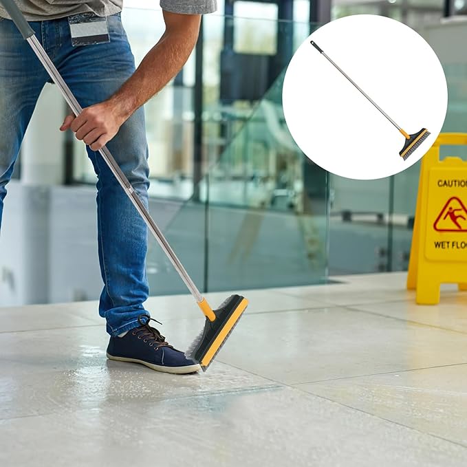Veemoon Double-Sided Floor Scrub Brush for Grout and Tile Bathroom Floor Scrubber Brush with Long Handle Yellow-Green Upgrade Deep Corner Cleaning