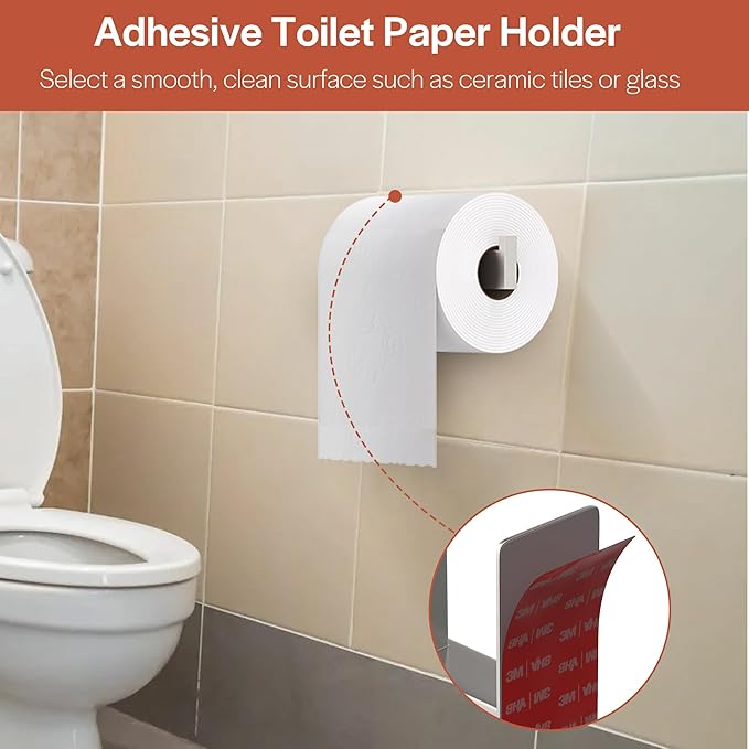 Toilet Paper Holder Self Adhesive, Toilet Paper Roll Holder No-Drill for Bathroom, Washroom,SUS 304 Stainless Steel,Adhesive Tissue Holder