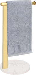 Hand Towel Holder Stand for Bathroom, L- Shaped Standing Hand Towel Rack, Towel Bar Kitchen Vanity Countertop Organizer, SUS304 Stainless Steel Material (Marble Base, Gold)