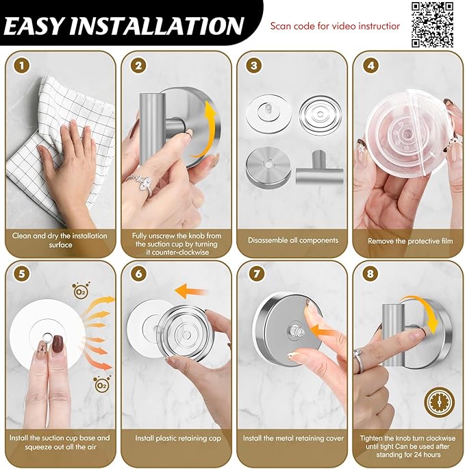 Suction Cup Hooks for Shower,Heavy Duty Shower Towel Suction Hooks,No Drill Wall Mounted Towel Hooks for Bathrooms Wall,Kitchen,Glass,Mirror,Tile to Hang Towels,Robes,Coat-Silver(4 Pack)