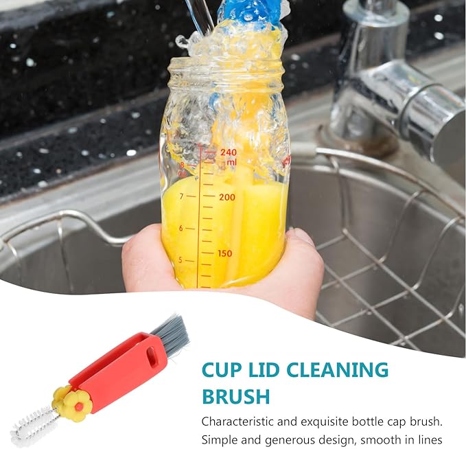 Cabilock 3-in-1 Portable Kitchen Cleaning Brush for Bottle Lids and Cup Gaps, Red Mini Crevice Scrubber for Narrow Spaces, Reusable Multifunctional Bottle and Straw Cleaning Tool