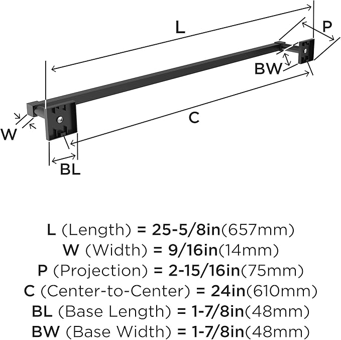 Amerock BH36074MB | Matte Black Towel Bar | 24 in (610 mm) Towel Rack | Appoint | Bathroom Towel Holder | Bathroom Hardware | Bath Accessories