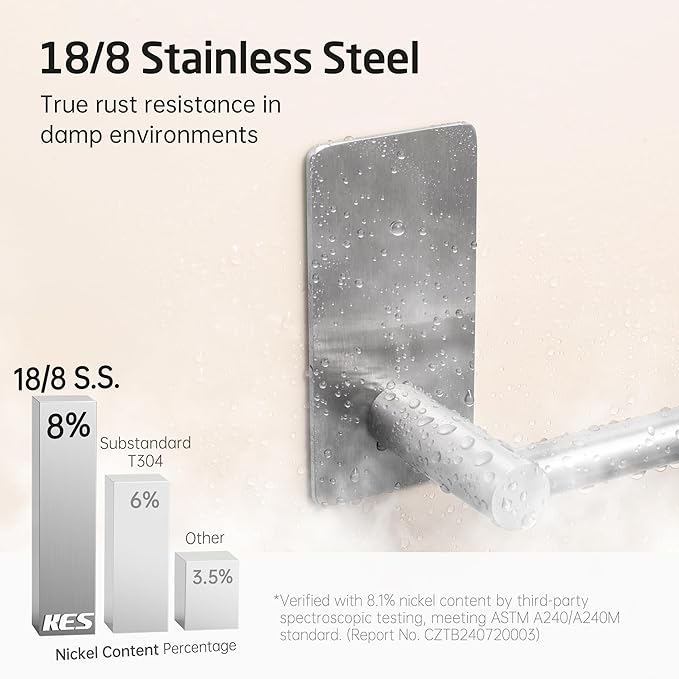 KES Adhesive Towel Bar 20-Inch Bathroom Towel Holder No Drill Stick on Towel Hanger Contemporary Style Wall Mount SUS 304 Stainless Steel Brushed Finish, A7000S50B-2