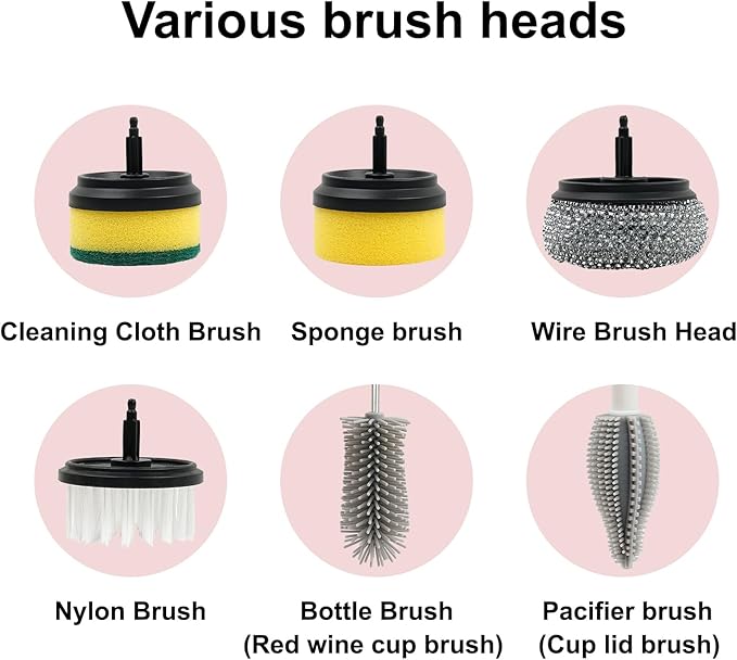 ASkinds Electric Spin Scrubber, 360 Rotating Cordless and Handheld Bathroom Scrubber with 6 Replaceable Cleaning Brush Heads for Cleaning Kitchen, Tile, Tub Floor, Sink, Window and Stove(White)