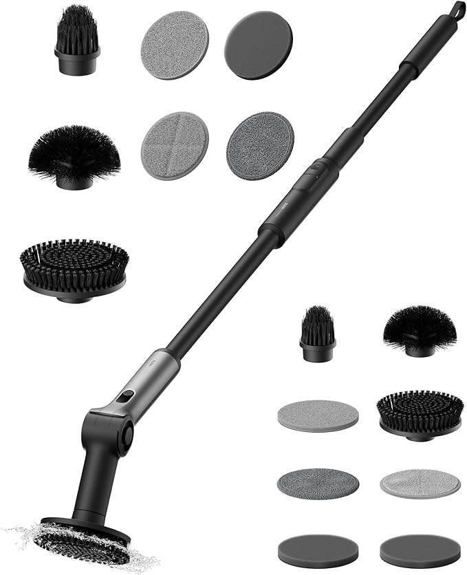 HOTO Flexi™ Cordless Electric Spin Scrubber + 3 Pcs Replacement Brush Heads + 4 Pcs Replacement Pads