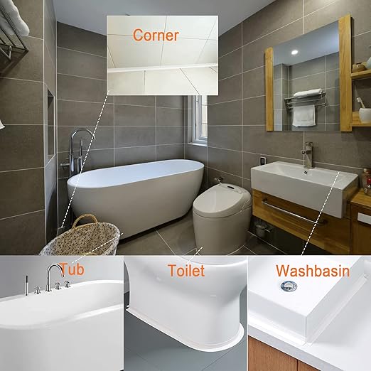 White Caulk Tape Waterproof Self Adhesive for Bath & Kitchen,Peel and Stick Caulk Strip Caulking Tape for Bathroom,Tub Surround,Toilet Bowl Stick,Kitchen Countertop (1.5" x 10.5Ft