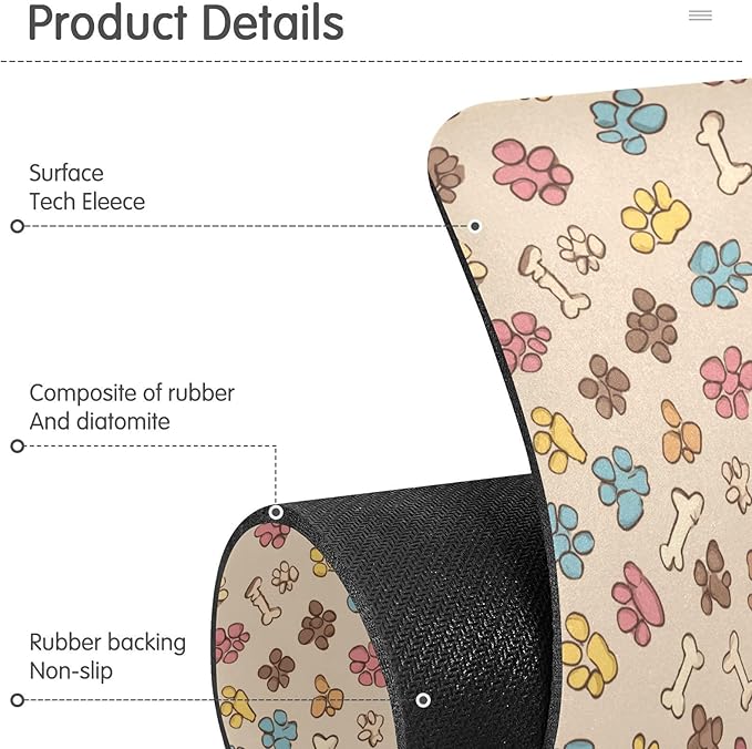 Yellow Paw Prints Bones Kitchen Sink Splash Guard Sink Faucet Mat Faucet Handle Drip Catcher Drain Mats for Kitchen Bathroom Countertop Absorbent Dish Drying Pad 2Pack 30x5.4IN