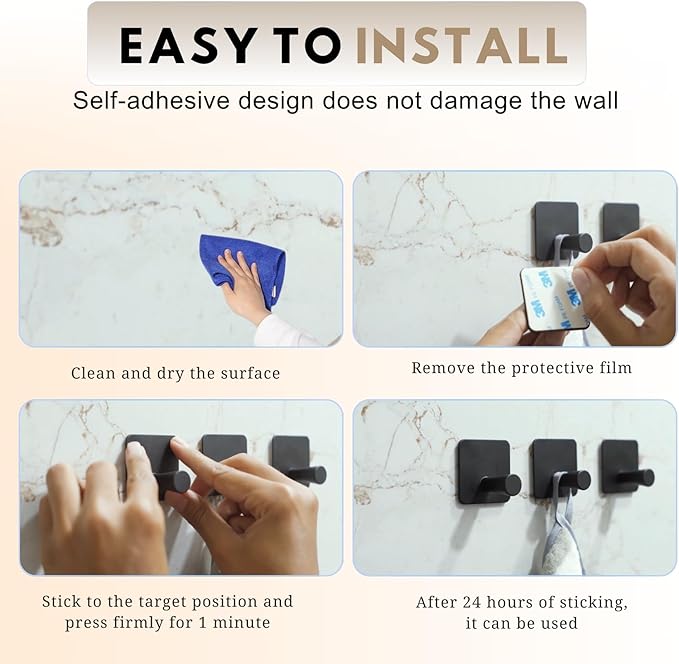 Adhesive Hooks for Hanging - 4 PCs, Towels Hooks for Bathroom, Sticky Hooks for Walls No Damage, Adhesive Hook for Outside, Kitchen, Bathroom, Office (Hook 2)