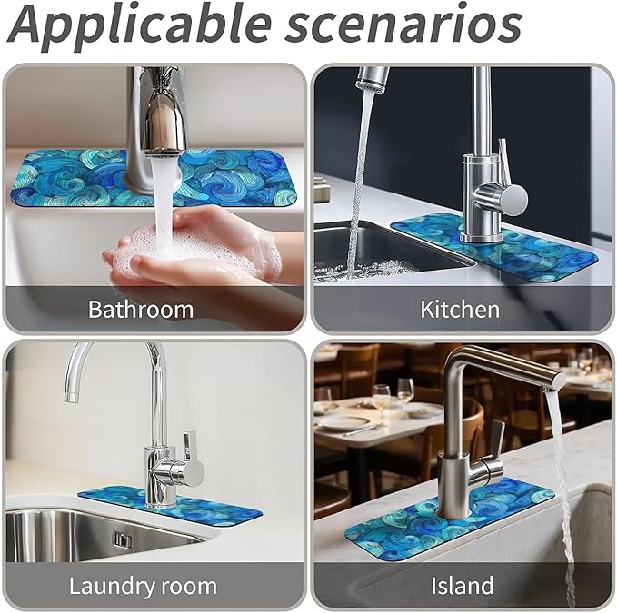Kitchen Sink Splash Guard，Vortex and Spiral Faucet Mat Sink Gadgets-Super Absorbent Fast Drying Mat Drip Catcher for Kitchen, Bathroom,Sink Mat, Dish Drying Mat, Bathroom(15" X 5.5" )