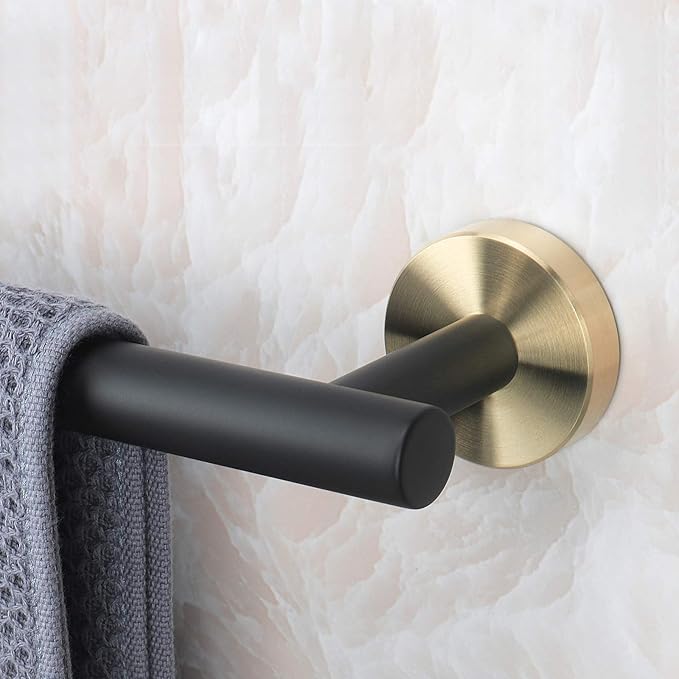 NearMoon Bath Towel Bar, Thicken Stainless Steel Shower Towel Rack Holder Wall Mounted for Bathroom, 9-lnch Overall Length-7-lnch Usable Hanging Space (1 Pack, Matte Black & Gold)