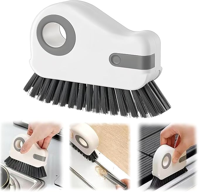 AYNUUY 2 in 1 Groove Cleaning Brush, Window Track Cleaning Tools Multifunction Grout Cleaner Tool with Tweezers and Scraper for Sliding Door Track, Window Seal, Sill (Gray)