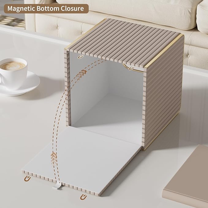 Tissue Box Cover,Beige Cube Leather Tissue Box Holders with Gold-Tone Edging Accents,Decorative Tissue Covers for Bathroom Toilet Bedroom Living Room Table Desk Office Car,Decor Aesthetic