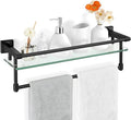 20-inch Glass Shelf with Towel bar, Matte Black-Finished Rail, Rectangular Stainless Steel Shelf, Wall-Mounted Storage Rack