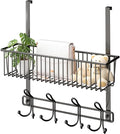 Over The Door Hooks Organizer,Door Hanger Door Storage with Basket,Over The Door Towel Rack Coat Hooks with 12 Hooks,for Bathroom,Bedroom,Kitchen,Office,Apartment(Black)