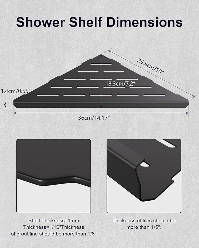 YACVCL Corner Shower Shelf,10" Black 304 Stainless Steel Hole-Free Inset Corner Storage Shelf for Tiled 90° Walls,Bathroom Accessories,Set of 2