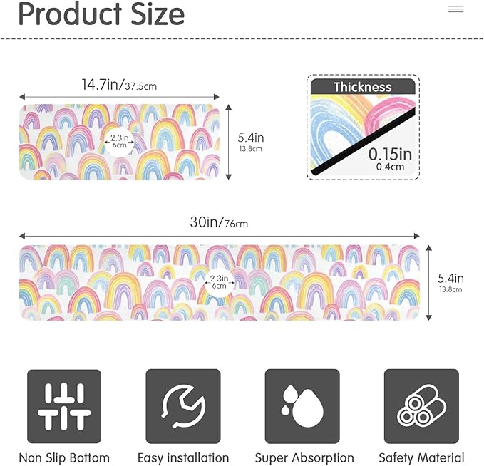 Kitchen Sink Splash Guard 1 PC 30 Inch Sink Faucet Mat Splash Guard for Bathroom Countertop Water Absorbent Foldable Cuttable Soft Washable Gradient Cute Rainbows