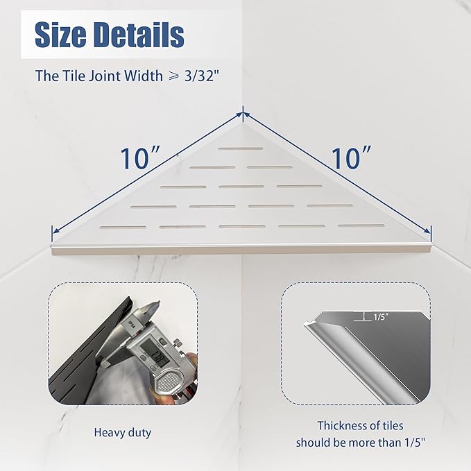 Neodrain 10" Brushed Corner Wall Shelf Set of 2, Floating Corner Shelves for Wall, 304 Stainless Steel Shower Storage Shelves for Bathroom, No Drilling