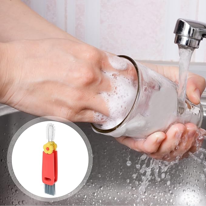 BESPORTBLE 3-in-1 Cup Lid Cleaning Brush Red Multifunctional Bottle and Straw Scrubber Portable Mini Crevice Brush for Narrow Spaces Kitchen and Bottle Cleaning