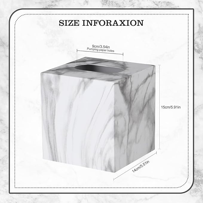 Metal Square Tissue Box lid, Modern Facial Tissue Holder for Bathroom Vanity Tops, Bedroom Dressers, Nightstands, Desks, Offices (Marble White)