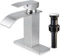 Waterfall Bathroom Faucet 3 Hole, Homikit 18/10 Stainless Steel Brushed Nickel Single Handle Bathroom Sink Faucets Set for Sink 1 or 3 Hole for RV Vanity with Drain, Hooks, Deck Plate, Hoses