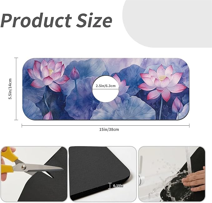 Faucet Draining Mat For Kitchen Sink, Purple Lotus Diatom Mud Absorbent Drain Pad For Bathroom Kitchen Sink Splash Guard Drying Mat