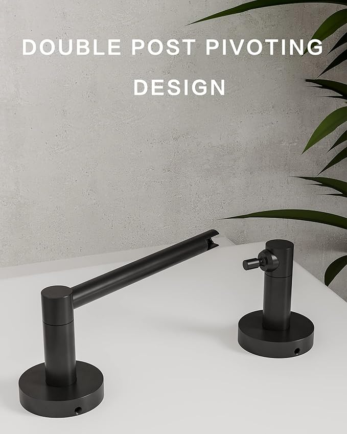 Matte Black Toilet Paper Holder Bathroom Double Post Pivoting Tissue Roll Holder Stainless Steel and Zinc Alloy Wall Mount Detachable 1pc