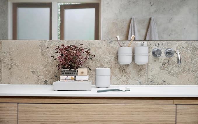 ZONE DENMARK Nova One Toothbrush Mug | Sleek and Modern Bathroom Accessory | Revitalize Your Daily Routine with Scandinavian Elegance and Practicality Unite in This Soft Touch Coating (Soft Grey)