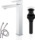 KENES Chrome Bowl Vessel Sink Facuet Single Handle Tall Bathroom Sink Faucet Bathroom Vanity Faucet Basin Mixer Tap with Water Supply Lines and Pop Up Sink Drain, LJ-9031A-5