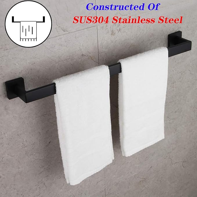 GERZWY 24 Inch Contemporary Style Bathroom Towel Bar Stainless Steel Bath Towel Rack Wall Mount Matte Black FG160160-BK