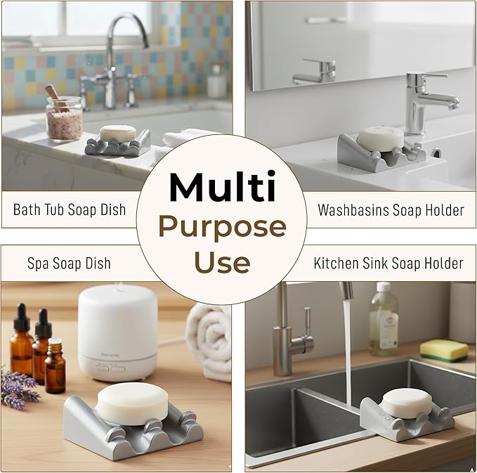 DOXOLOGY Gray Marble Soap Dish Bathroom Organizer - Resin Soap Dish with Rectangular Design 3.7" L x 2.8" W - Self Draining Soap Dishes Keeps Countertop Neat - Marble Look Soap Tray for Sink