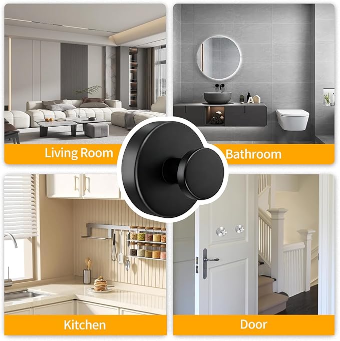 4 Pack Suction Cup Hooks, Removable Stainless Steel Drill-Free Heavy Duty Strong Suction, Reusable Waterproof Hooks for Bathroom Kitchen Mirror Tile Glass, Wall Hooks for Hanging Towels Keys(Black)