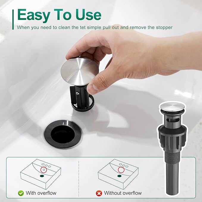 VOTON Bathroom Faucet Brushed Nickel, Modern Single Handle Bathroom Faucets for 1 or 3 Hole Bathroom Sink Faucet Mixer Tap Washbasin Faucet with Deck, Pop-up Drain and Supply Hoses