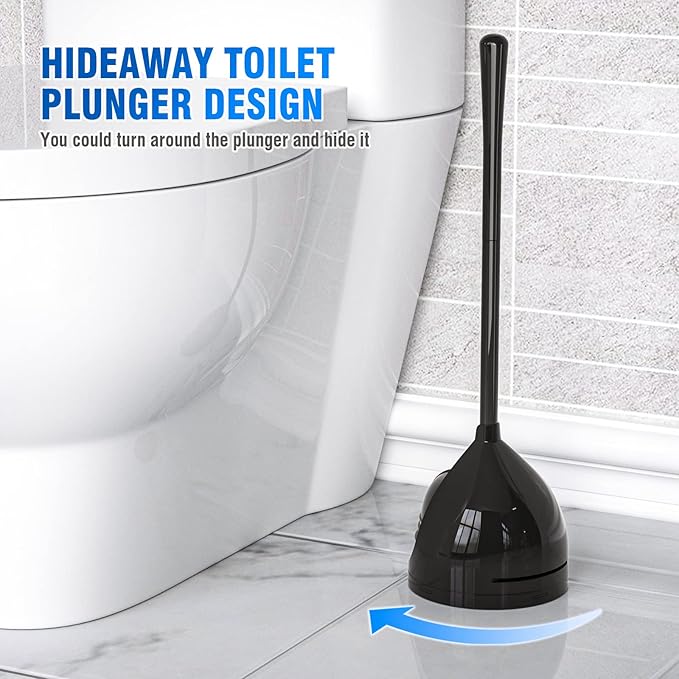 uptronic 2 Pack Toilet Plunger with Holder, Unique Plunger with All-Angle Design, Plungers for Bathroom for 5.7-inch Toilet Drain, Toilet Plunger Heavy Duty-Black