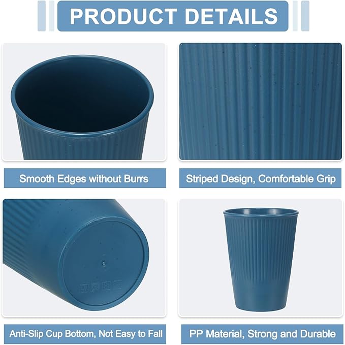 uxcell 4 Pcs Simple Toothbrush Cup, 3.3 x 3.3 x 4.2 Dishwasher Safe Bathroom Tumbler Reusable Plastic Cup Set for Storing Toothpaste Combs, Dark Blue