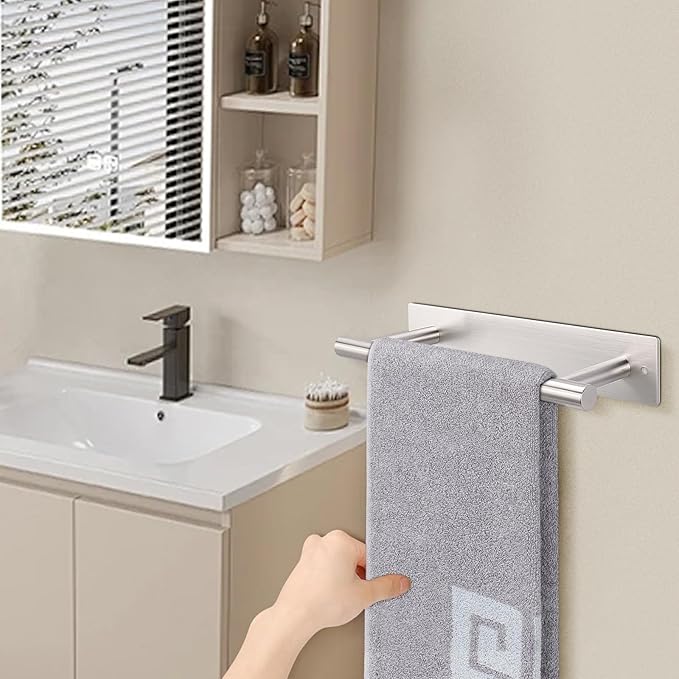 NearMoon Self Adhesive Hand Towel Holder/Towel Ring, Stainless Steel Hand Towel Bar Rustproof Stick on Wall-Towel Rack for Bathroom/Kitchen, Sticky and Wall Mounted (1, Brushed Nickel)