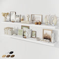 Fun Memories 72 Inch Floating Shelves for Wall 8 Inch Deep White Shelves Set of 2, Wall Mounted Rustic Wood Long Floating Shelf, Large Display & Storage Shelf with Invisible Brackets
